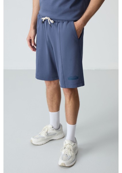 Petrol Pamuklu Kalın Yumuşak Dokulu Oversize Fit Basic Erkek Şort Takım - 85259 indirimleri