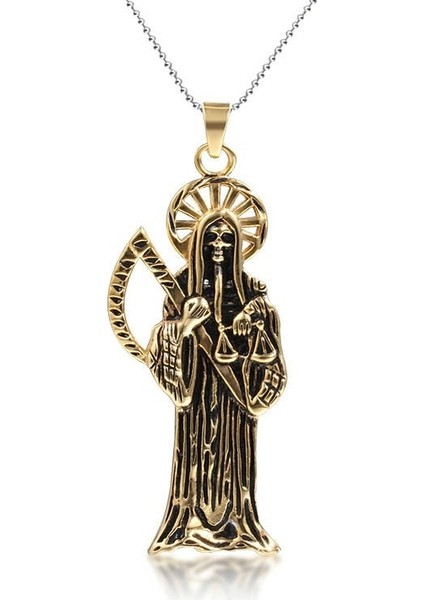 18399-GÜMÜŞ Hip Hop Vintage Kutsal Ölüm Kafatası Kolye Altın Renk Kolye Paslanmaz Çelik Erkek Kadın Gotik Takı (Yurt Dışından) modelleri