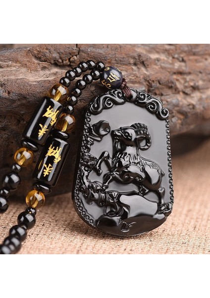 AL2322-KOYUN Vintage Obsidyen Oyma Tilki Muska Kolye Boncuk Zincir Kolye Unisex Evrensel Takı Hediye Kolye Wome Için (Yurt Dışından)