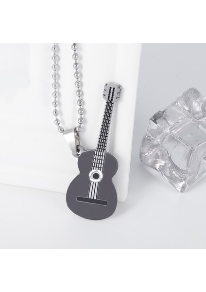 AL2006-SIYAH Klasik Erkek Paslanmaz Çelik Gitar Kolye Kolye Hip Hop Müzik Rock Tarzı Kolye Titanyum Çelik Takı Hediye (Yurt Dışından)
