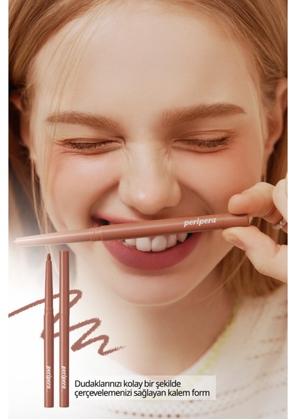 PERIPERA Kadife Bitiş Sunan, Yoğun Pigmentli Dudak Kalemi  Ink Velvet Lip Liner (04 Milky Brown)