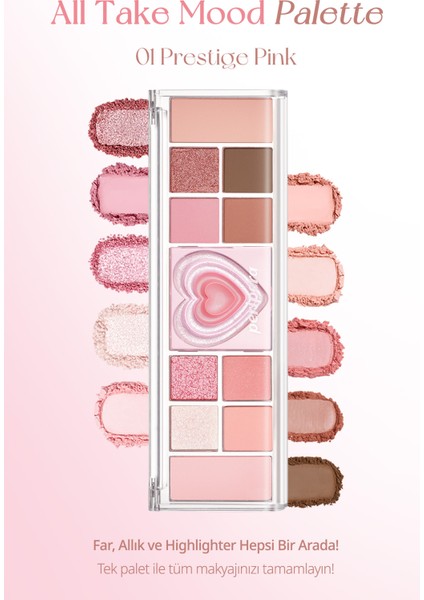 PERIPERA Çok Fonksiyonlu Makyaj Paleti  All Take Mood Like Palette (01 Prestige Pink) (Peritage)