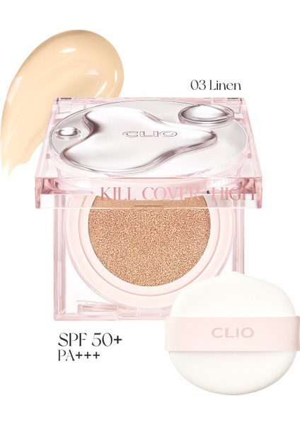 CLIO Yoğun Nem ve Parlaklık Sağlayan Cushion CLIO Kill Cover High-Glow Cushion (3 Linen) SPF50+ PA++++