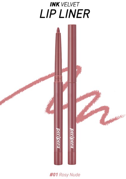 PERIPERA Kadife Bitiş Sunan, Yoğun Pigmentli Dudak Kalemi  Ink Velvet Lip Liner (01 Rosy Nude)