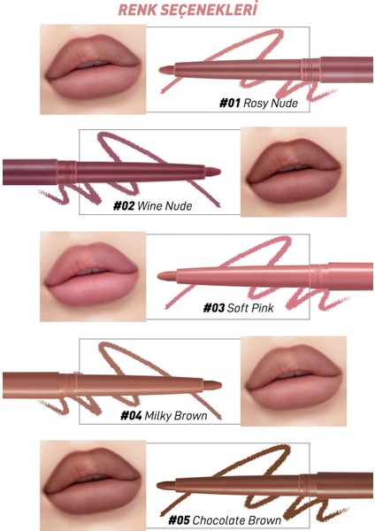 PERIPERA Kadife Bitiş Sunan, Yoğun Pigmentli Dudak Kalemi  Ink Velvet Lip Liner (01 Rosy Nude)