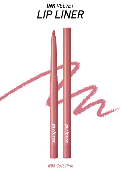 PERIPERA Kadife Bitiş Sunan, Yoğun Pigmentli Dudak Kalemi  Ink Velvet Lip Liner (03 Soft Pink)