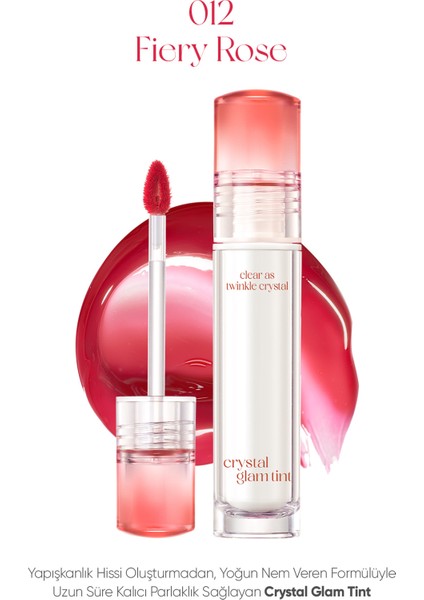 CLIO Yapışkanlık Hissi Vermeyen Yoğun Işıltılı Tint  Crystal Glam Tint (12 Fiery Rose)