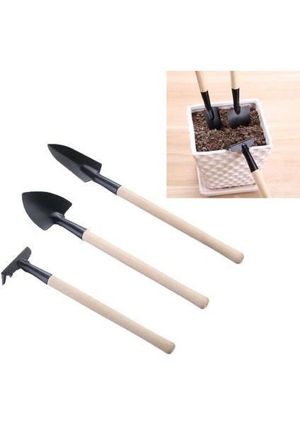 Çelik 3 Parça Mini Bitki Bahçe Hobi Saksı Bakım Kazma Kürek Tırmık Set CIN702