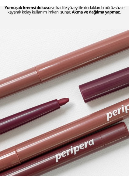 PERIPERA Kadife Bitiş Sunan, Yoğun Pigmentli Dudak Kalemi  Ink Velvet Lip Liner (02 Wine Nude)