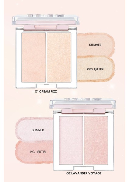 CLIO İnci Tanecikli Yoğun Işıltı Sağlayan 2’li Highlighter  Prism Highlighter Duo (01 Cream Fizz)