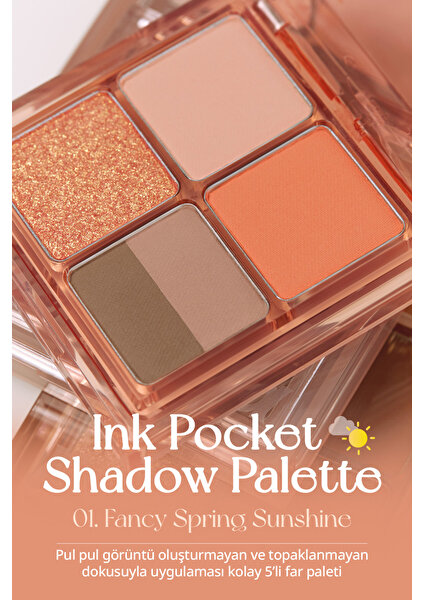 PERIPERA Mat, Parıltılı Tonlarda 5'li Far Paleti  Ink Pocket Shadow Palette(01 Fancy Spring Sunshine)