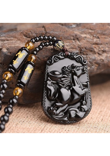 AL2320-YILAN Vintage Efsaneler ve Efsaneler Zodyak Obsidyen Oyma Hayvan At Kolye Charm Erkekler ve Kadınlar Için Çiftler Muska Kolye (Yurt Dışından)