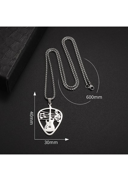 AL19235-SIYAH Paslanmaz Çelik Içi Boş Tasarım Gitar Seçim Bas Not Kolye Erkekler ve Kadınlar Için Uygun Müzik Severler Kolye Kaya Punk Takı (Yurt Dışından)