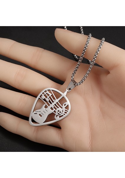 AL19235-SIYAH Paslanmaz Çelik Içi Boş Tasarım Gitar Seçim Bas Not Kolye Erkekler ve Kadınlar Için Uygun Müzik Severler Kolye Kaya Punk Takı (Yurt Dışından)