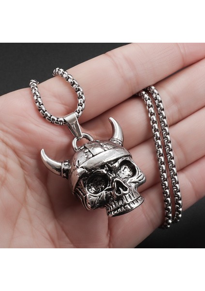 A20042 Vintage Punk Otoriter Viking Savaşçı Kafatası Çan Kolye Kolye Erkekler Için Biker Motosiklet Aksesuarları Hediye (Yurt Dışından) fiyatları