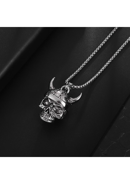 A25007-GÜMÜŞ Vintage Punk Otoriter Viking Savaşçı Kafatası Çan Kolye Kolye Erkekler Için Biker Motosiklet Aksesuarları Hediye (Yurt Dışından) indirimleri