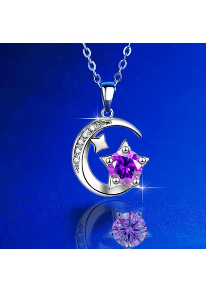 NO.1912 Boyutu Nehzy Gümüş Kaplama Yeni Kadın Moda Takı Yüksek Li Kübik Zirkonya Yıldız Ay Mavi Pembe Kolye Kolye Uzunluğu 45 cm (Yurt Dışından)