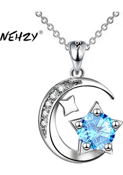 NO.1912 Boyutu Nehzy Gümüş Kaplama Yeni Kadın Moda Takı Yüksek Li Kübik Zirkonya Yıldız Ay Mavi Pembe Kolye Kolye Uzunluğu 45 cm (Yurt Dışından) fiyatları