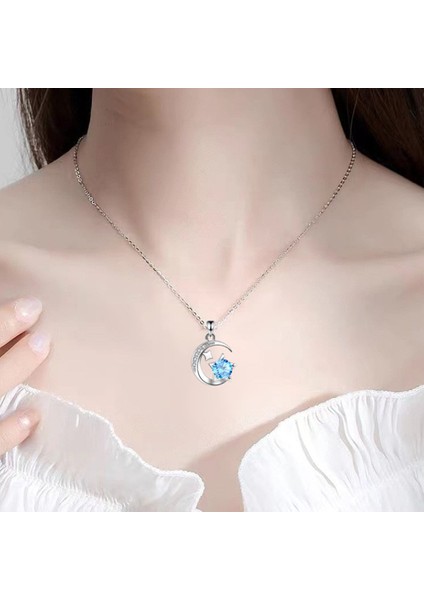 NO.1912 Boyutu Nehzy Gümüş Kaplama Yeni Kadın Moda Takı Yüksek Li Kübik Zirkonya Yıldız Ay Mavi Pembe Kolye Kolye Uzunluğu 45 cm (Yurt Dışından) modelleri