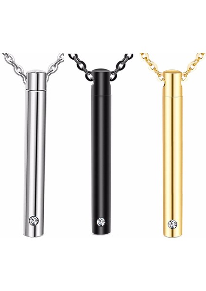 Siyah Unisex 3 Ton Paslanmaz Çelik Takı Silindir Kristal Anıt Urn Kolye Slayt Vida Kremasyon Kolye Kül Kutusu Tutucu Açılır (Yurt Dışından) fiyatları