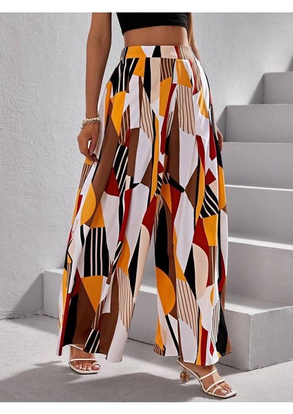 Kadın Desenli Süprem Kumaş Geniş Paça Pantalon