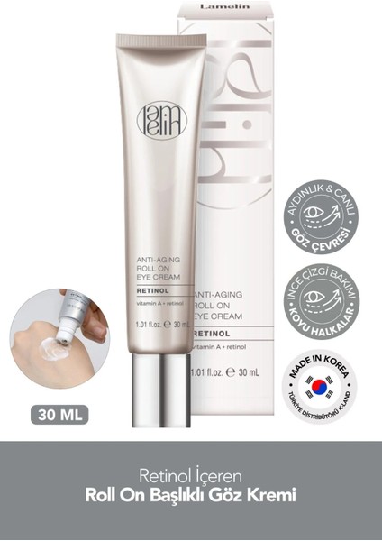 Milia ve Leke Karşıtı 3'lü Masaj Başlıklı Retinol Göz Kremi Lamelin Roll On Retinol Eye Cream