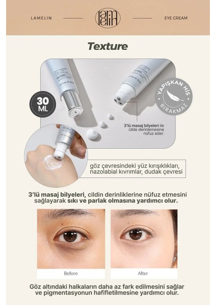 Milia ve Leke Karşıtı 3'lü Masaj Başlıklı Retinol Göz Kremi Lamelin Roll On Retinol Eye Cream