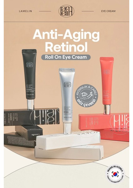 Milia ve Leke Karşıtı 3'lü Masaj Başlıklı Retinol Göz Kremi Lamelin Roll On Retinol Eye Cream