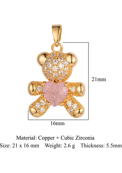 VC414X3 3 Adetlot Ayı Pembe Zirkon Dıy Takı Kolye Yüksek Li Yunus Pirinç Cz Kadın Charms Kolye Yapımı Kolye (Yurt Dışından) modelleri