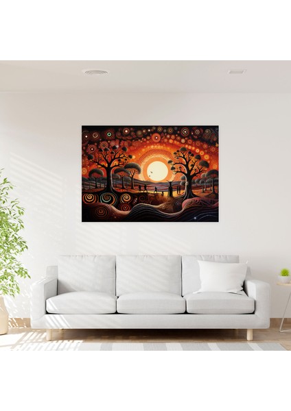 Çağdaş Aborijin Kanvas Tablo - Aborijin, Uyumlu Kompozisyon, Nokta Boyama, Çağdaş Sanat, 50X30 modelleri