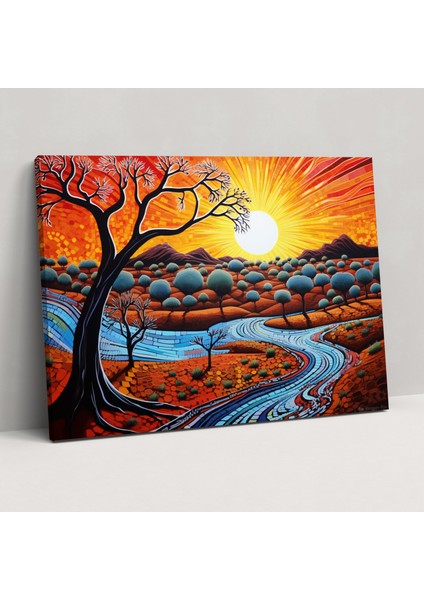 Aborijin Duvar Sanatı - Çağdaş Taşra Manzarası - Aborijin, Duvar Sanatı, Çağdaş Sanat, Duvar Dekorasyonu, 70X50