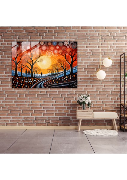 Aborijin Rüya Zamanı Cam Baskı - Aborijin, Cam Sanatı, Canlı, Antik Hikaye Anlatımı, 70X50 modelleri