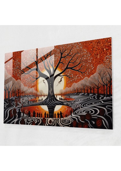 Aborijin Cam Baskı: Doğa ve Maneviyat - Aborijin, Çağdaş Sanat Eseri, Duvar Dekorasyonu, Cam Baskı, 45X30