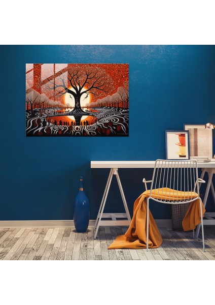 Aborijin Cam Baskı: Doğa ve Maneviyat - Aborijin, Çağdaş Sanat Eseri, Duvar Dekorasyonu, Cam Baskı, 45X30