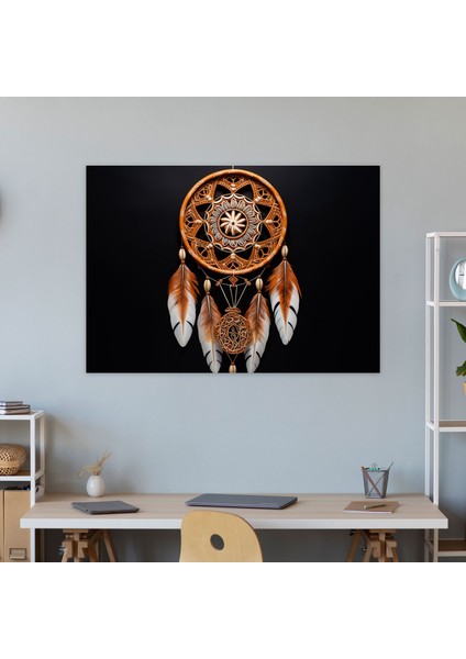 Aborijin Dreamcatcher Duvar Tablosu - Aborijin, Kanvas Tablo, Duvar Dekorasyonu, Toprak Tonları, 70X50