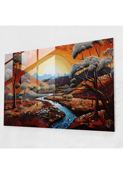 Aborijin Cam Baskı - Kutsal Yerler - Aborijin, Ev Dekorasyonu, Cam Baskı, Manzara Manzarası, 45X30