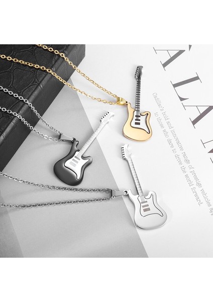 2006-SIYAH Erkekler ve Kadınlar Moda Takı Paslanmaz Çelik Kaya Elektro Gitar Bas Kolye Kolye Müzik Severler Için Takı Hediyeler (Yurt Dışından)