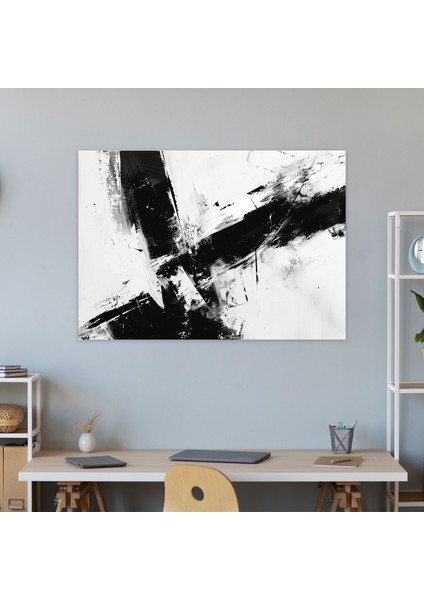 Minimalist Siyah Beyaz Soyut Kanvas Tablo - Soyut Sanat, Soyut Sanat, Duvar Dekorasyonu, 50X30