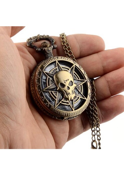 A5036-GÜMÜŞ Vintage Bronz Steampunk Kuvars Cep Saati Hollow Karayip Korsanları Kafatası H Kemer Zincir Kolye Erkek Kolye (Yurt Dışından)