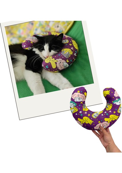 Pisipisiesta Kedi Yastığı Mor Renkli Kedi Sarılma ve Uyku Minderi 30 cm Kedi Uyku Oyuncağı