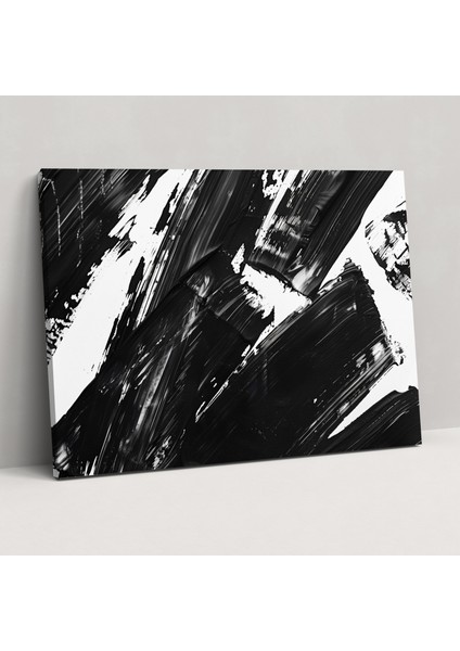 Siyah Beyaz Fırça Darbeleri Soyut Sanat Duvar Sanatı - Soyut Sanat, Kanvas Tablo, Duvar Sanatı, Kanvas Tablo, 50X30