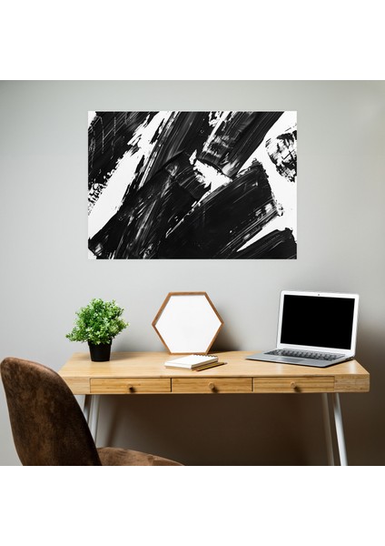 Siyah Beyaz Fırça Darbeleri Soyut Sanat Duvar Sanatı - Soyut Sanat, Kanvas Tablo, Duvar Sanatı, Kanvas Tablo, 50X30 modelleri