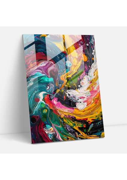 Aksiyon Resim Modern Sanat - Soyut Renk Girdapları - Aksiyon Resim, Aksiyon Resim, Cam Baskı, Duvar Dekorasyonu, 30X45