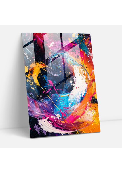 Aksiyon Resim Cam Baskı - Girdaplar ve Splatters - Aksiyon Resim, Aksiyon Resim, Soyut Sanat, Duvar Dekorasyonu, 50 x 70 cm