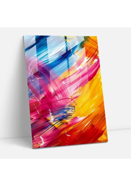 Aksiyon Resim Cam Baskı - Dinamik Çizgiler ve Canlı Tonlar - Aksiyon Resim, Cam Baskı, Aksiyon Resim, Soyut Sanat, 50 x 70 cm