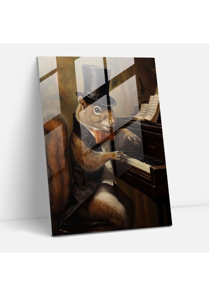 Insan Gibi Giyinmiş Hayvanlar Cam Baskı - Insan Gibi Giyinmiş Hayvanlar, Modern Sanat, Kuyruklu Piyano Çalan, Insan Gibi Giyinmiş Hayvanlar, 30X45