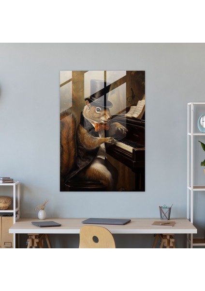 Insan Gibi Giyinmiş Hayvanlar Cam Baskı - Insan Gibi Giyinmiş Hayvanlar, Modern Sanat, Kuyruklu Piyano Çalan, Insan Gibi Giyinmiş Hayvanlar, 30X45 fiyatları