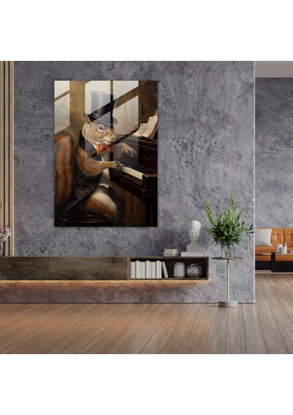 Insan Gibi Giyinmiş Hayvanlar Cam Baskı - Insan Gibi Giyinmiş Hayvanlar, Modern Sanat, Kuyruklu Piyano Çalan, Insan Gibi Giyinmiş Hayvanlar, 30X45 modelleri
