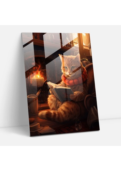 Rahat Kedi Cam Baskı - Insan Gibi Giyinmiş Hayvanlar, Rahat Kedi, Cam Baskı, Duvar Süslemesi, 30X45