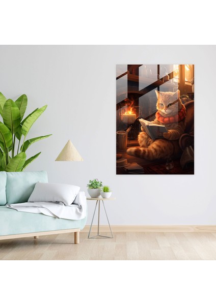 Rahat Kedi Cam Baskı - Insan Gibi Giyinmiş Hayvanlar, Rahat Kedi, Cam Baskı, Duvar Süslemesi, 30X45